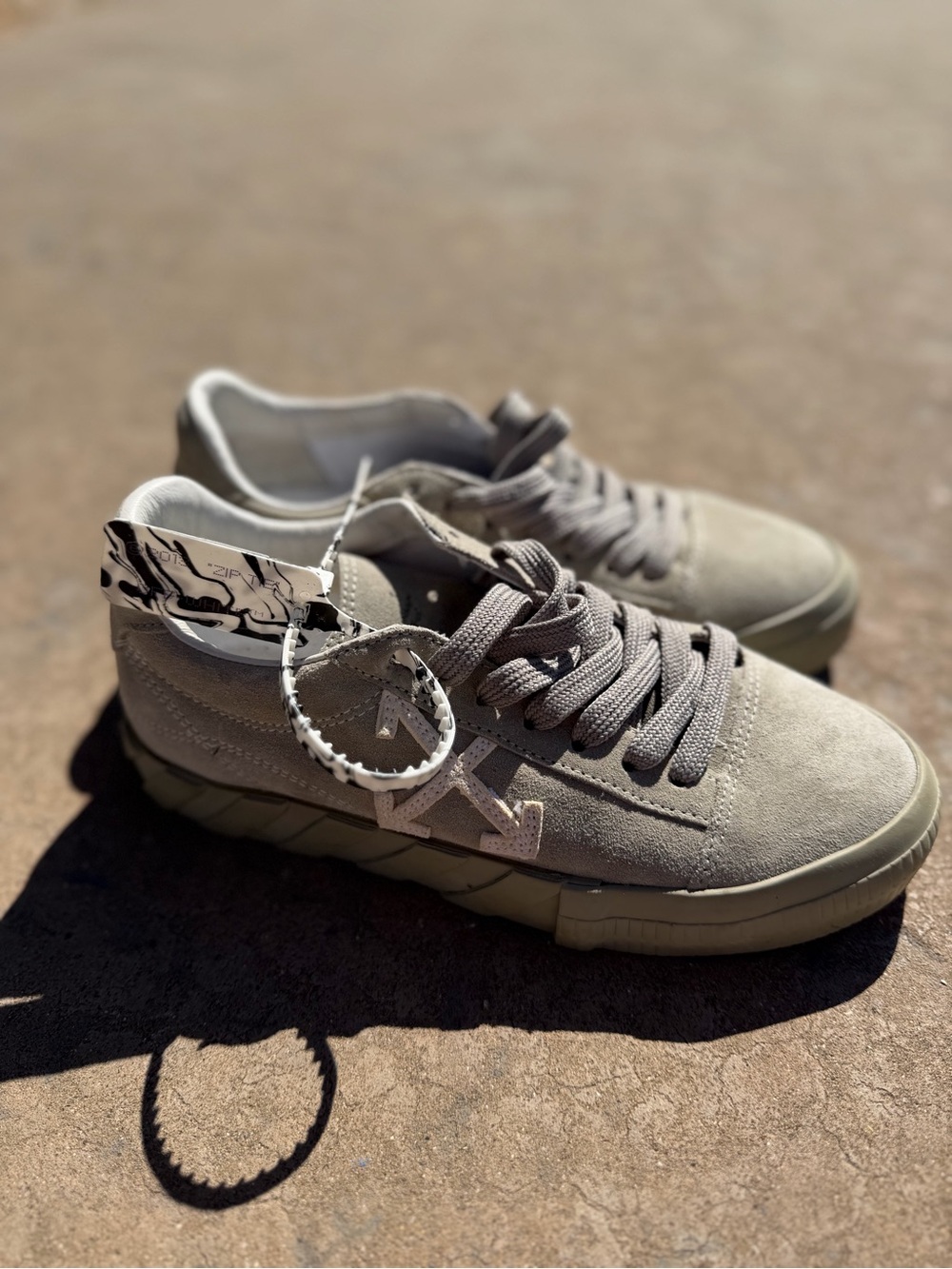 Off-White Taupe Suede Low-Top Sneakers with Signature Tag